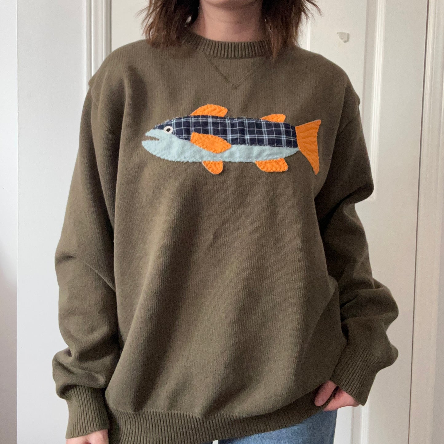 Blue Plaid Fish Sweater