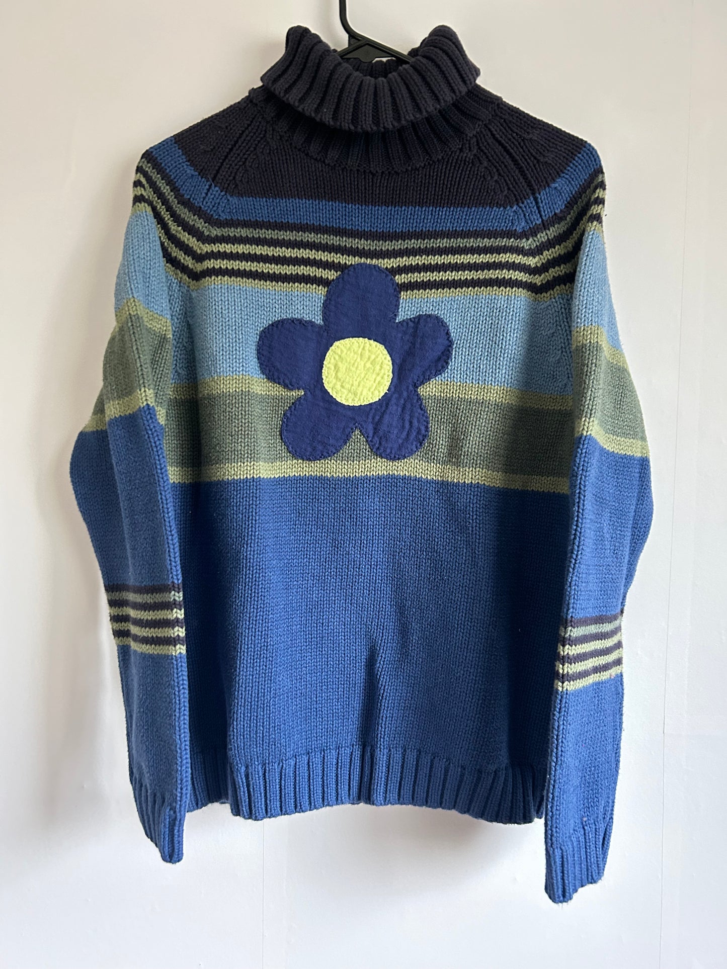 Striped Turtleneck Flower Sweater