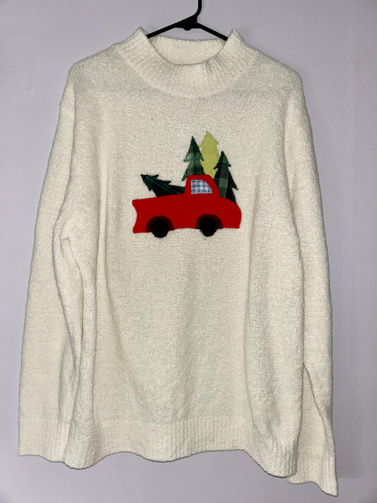 Fuzzy Red Truck Sweater