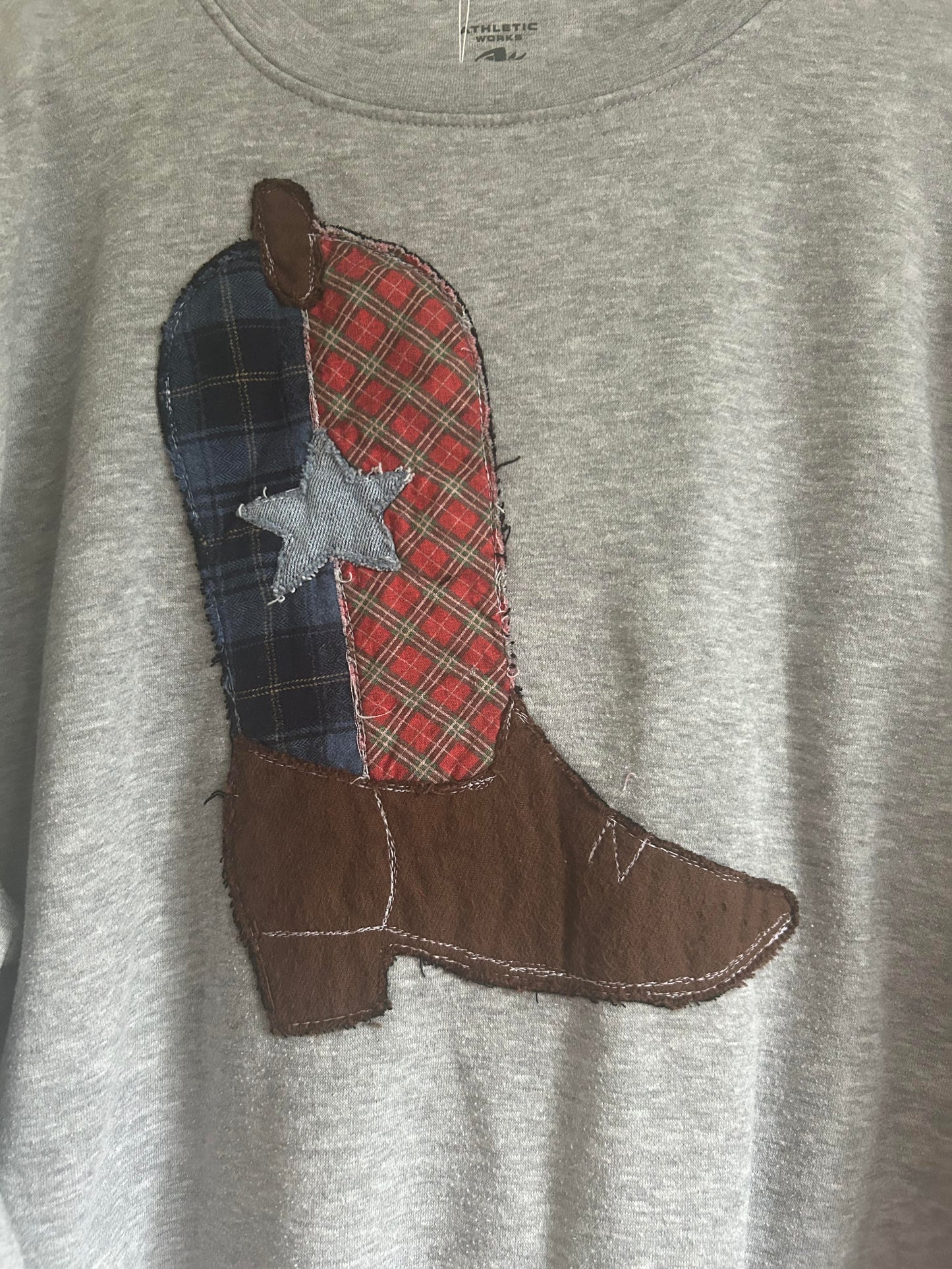 Two-Tone Plaid Cowboy Boot Sweatshirt