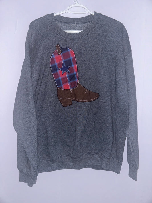 Red/Blue Plaid Cowboy Boot Sweatshirt