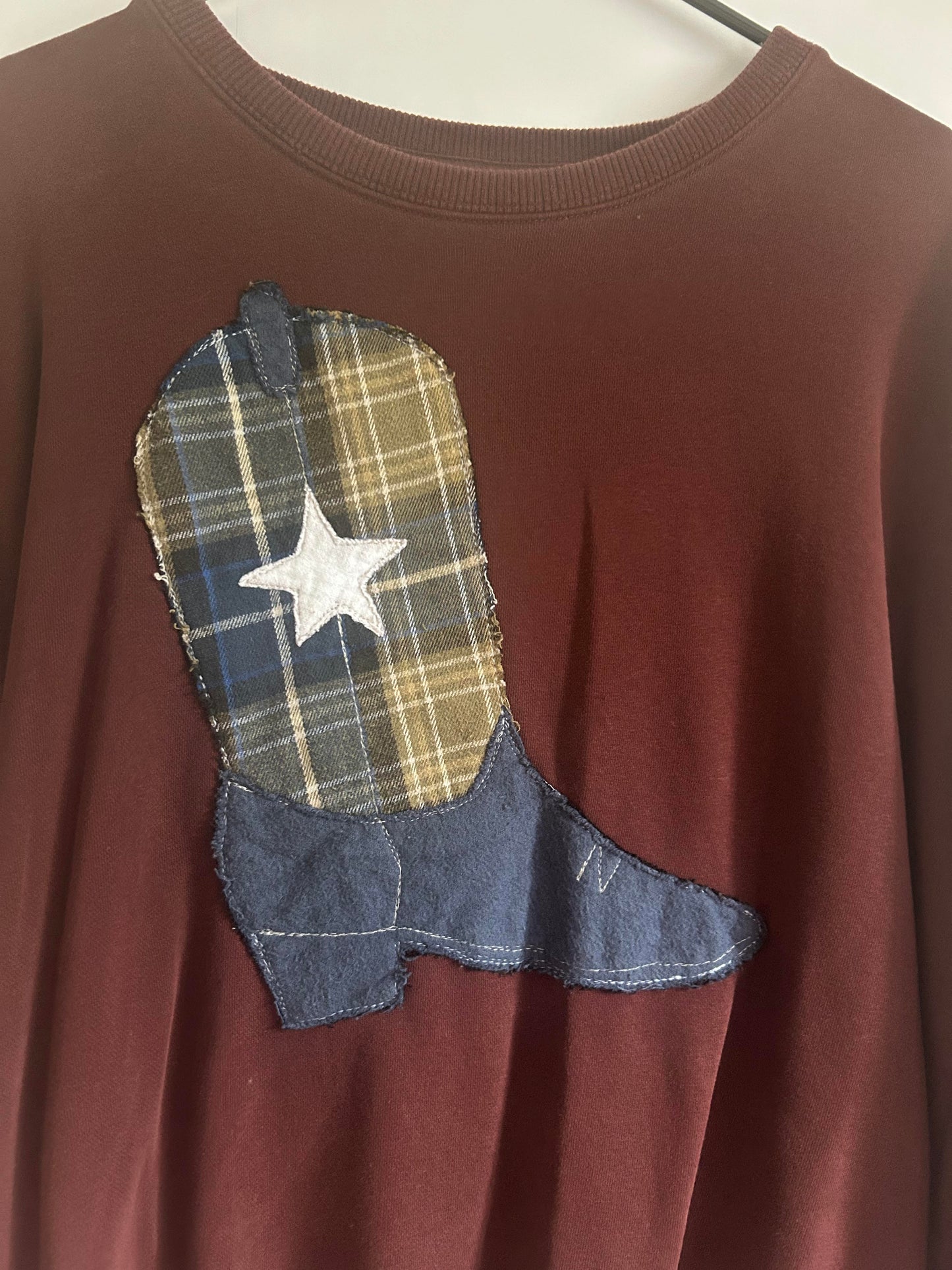 Blue Plaid Cowboy Boot Sweatshirt